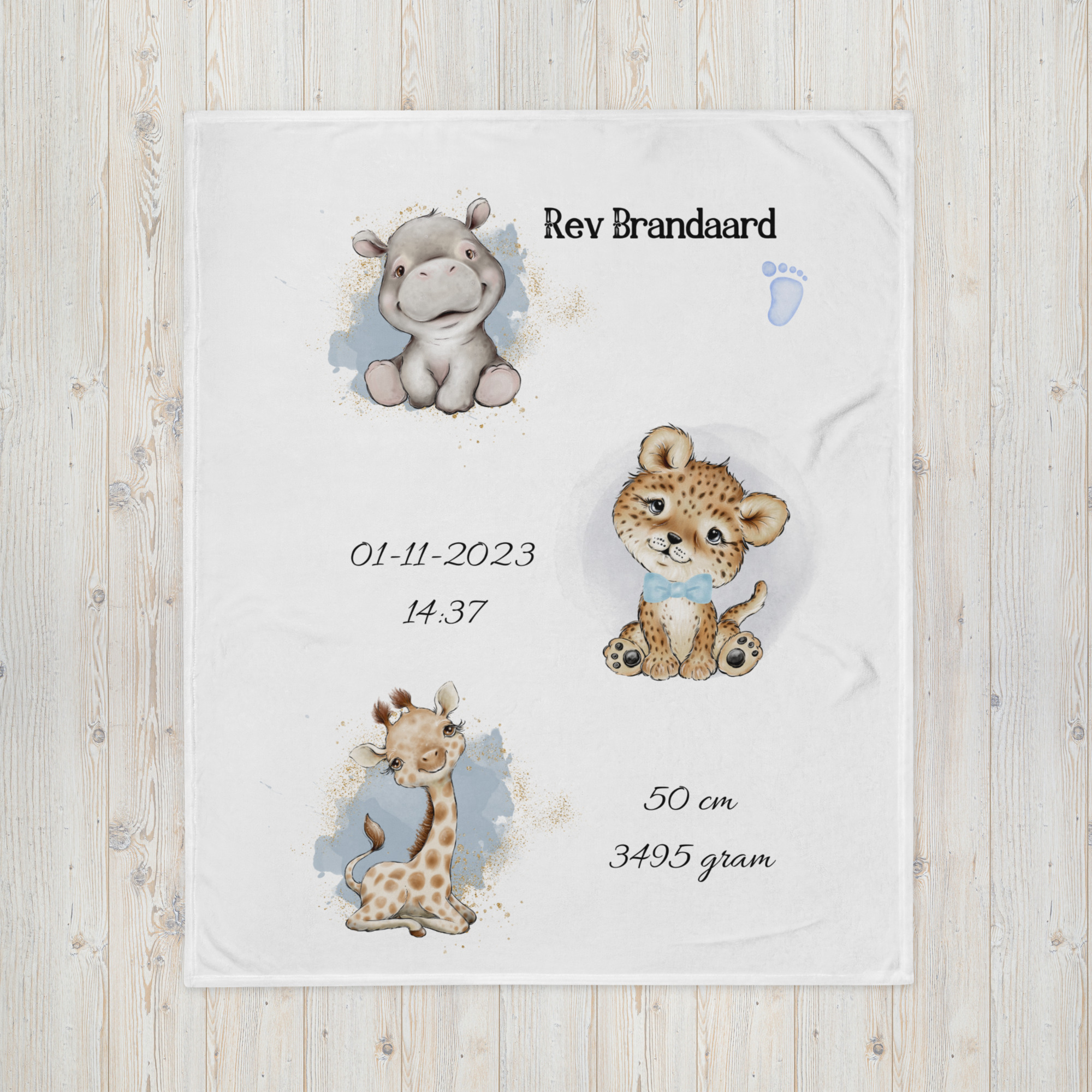 Babydeken met Geboortegegevens – Gepersonaliseerde Babydeken 75×100 cm